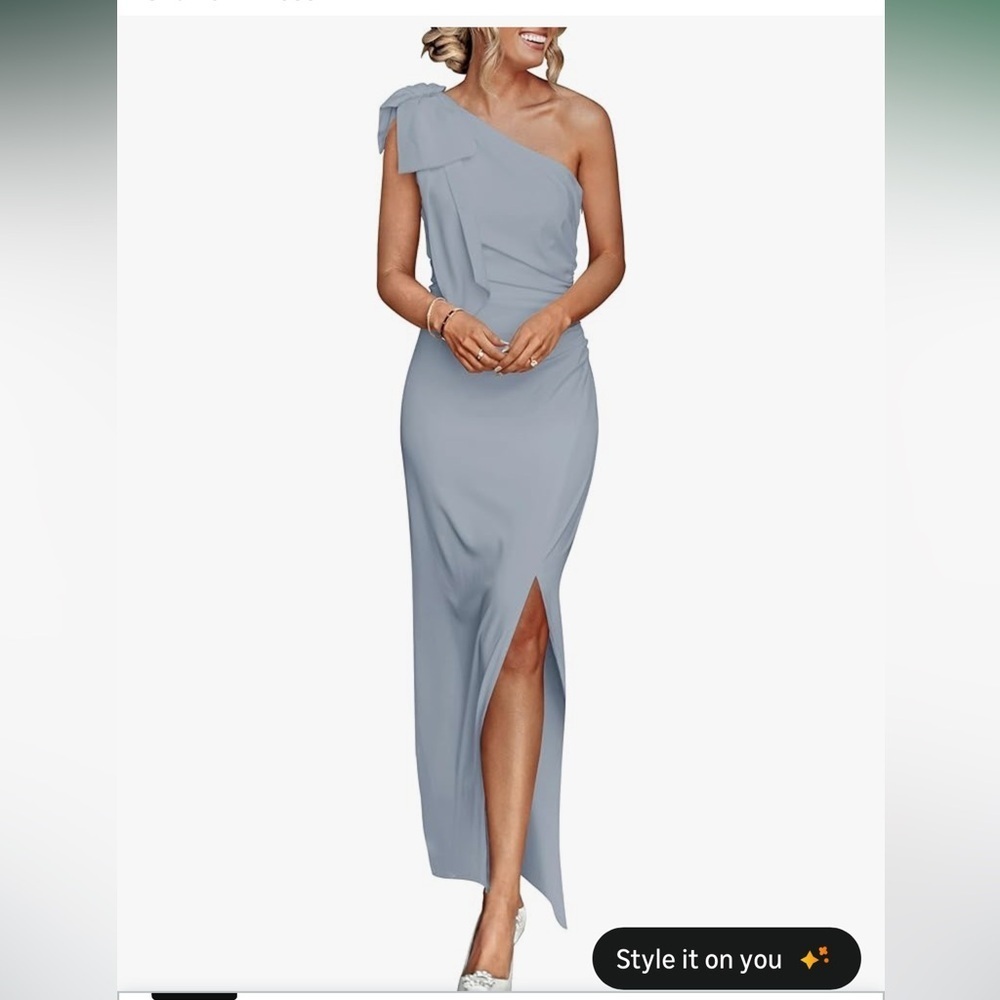 Elegant One-Shoulder light blue / grey Dress